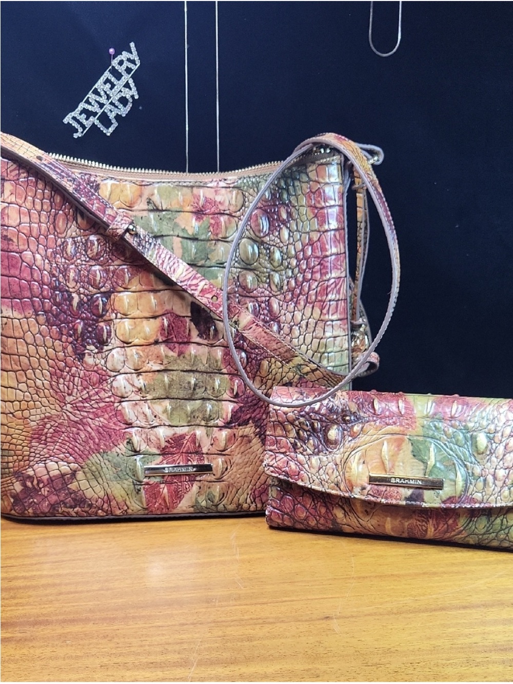 Brahmin Multicolor Croc-Embossed Leather Shoulder Bag